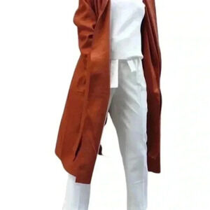 Bershka Belted Orange Mid Length Light Trench Coat with Button Up Sleeve-XS